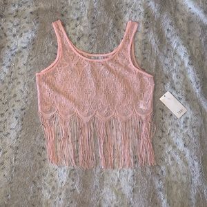 Pink coverup crop top with fringes